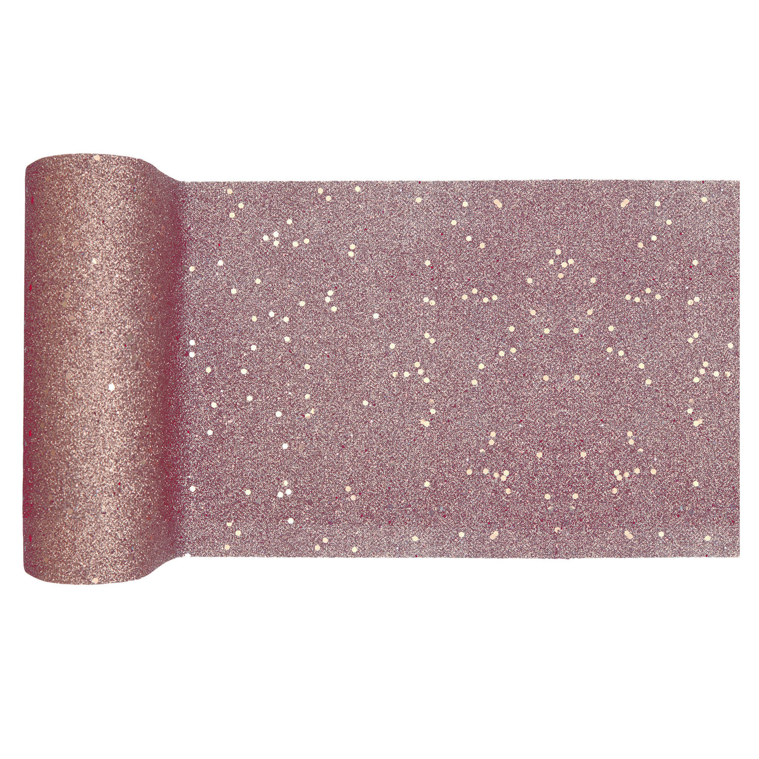 Santex Glitter Tafelloper smal op rol - rose goud - 18 x 500 cm - polyester