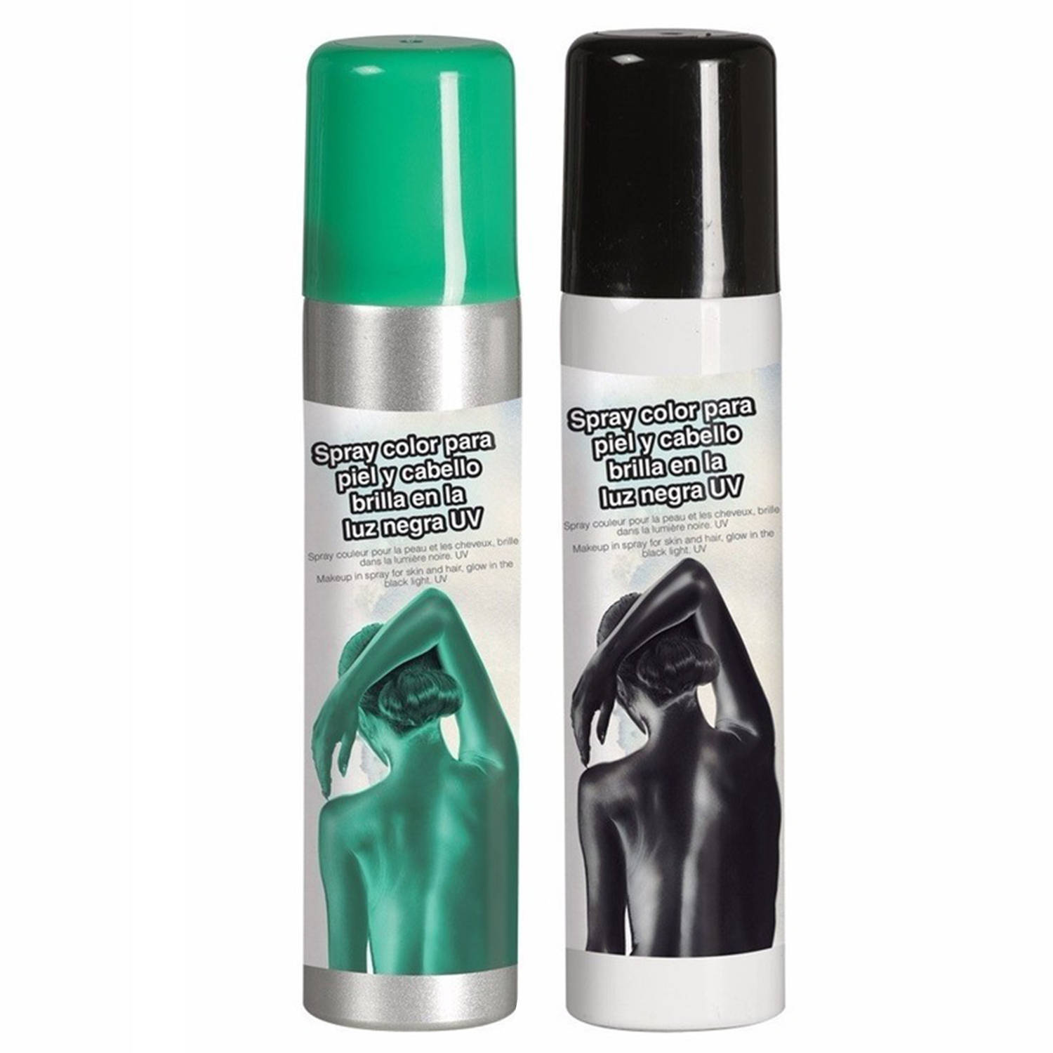 Guirca Haarspray-bodypaint spray 2x kleuren groen en zwart 75 ml Verkleedhaarkleuring
