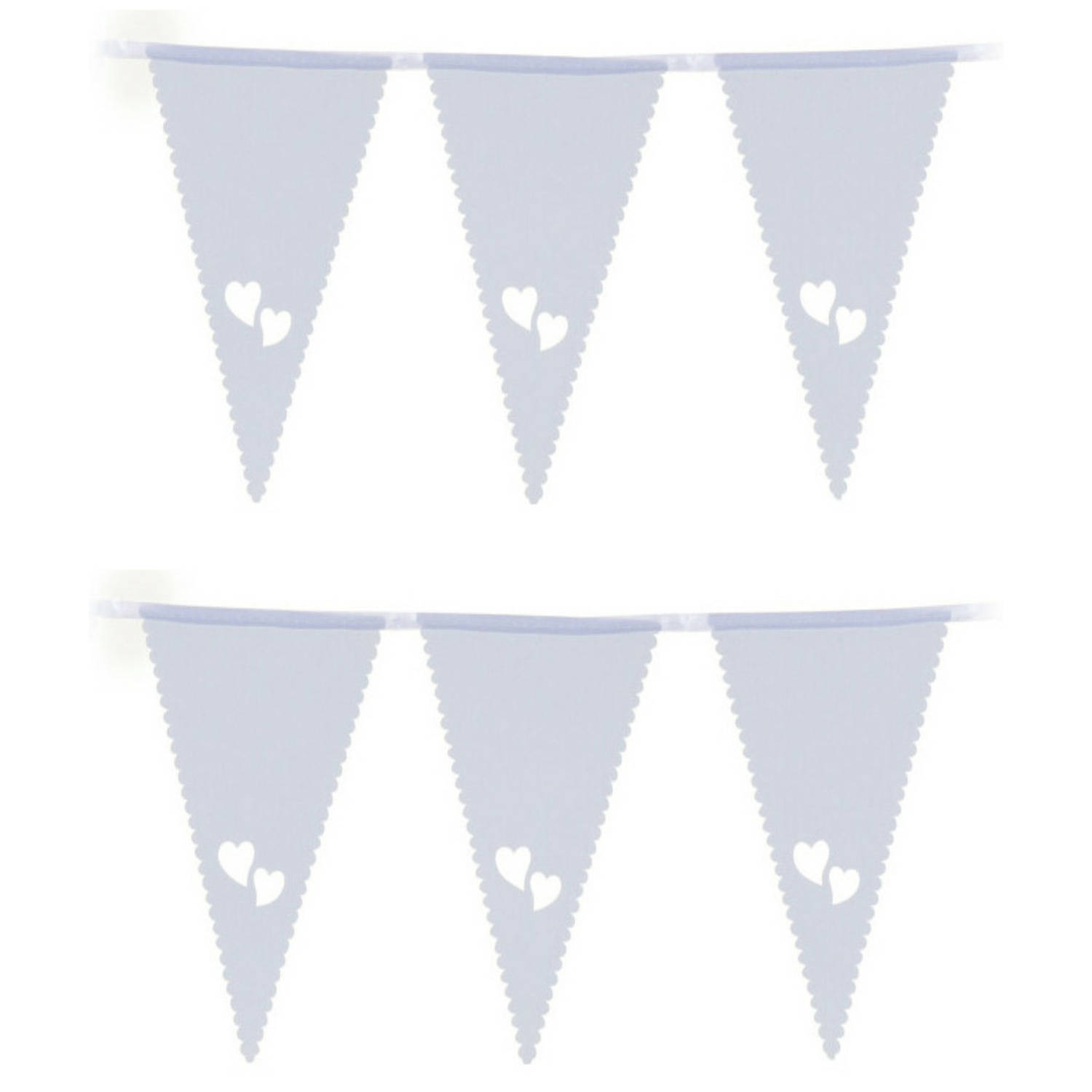 Bruiloft-huwelijk Vlaggenlijn 2x binnen-buiten plastic wit met hartjes 3 m 16 vlaggetjes Vlaggenlijn