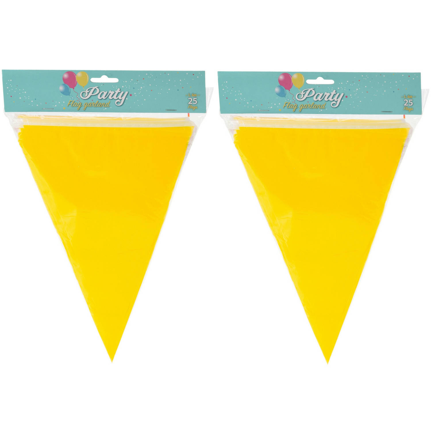 Party Vlaggenlijn 2x binnen-buiten plastic geel 600 cm 25 vlaggetjes Vlaggenlijnen