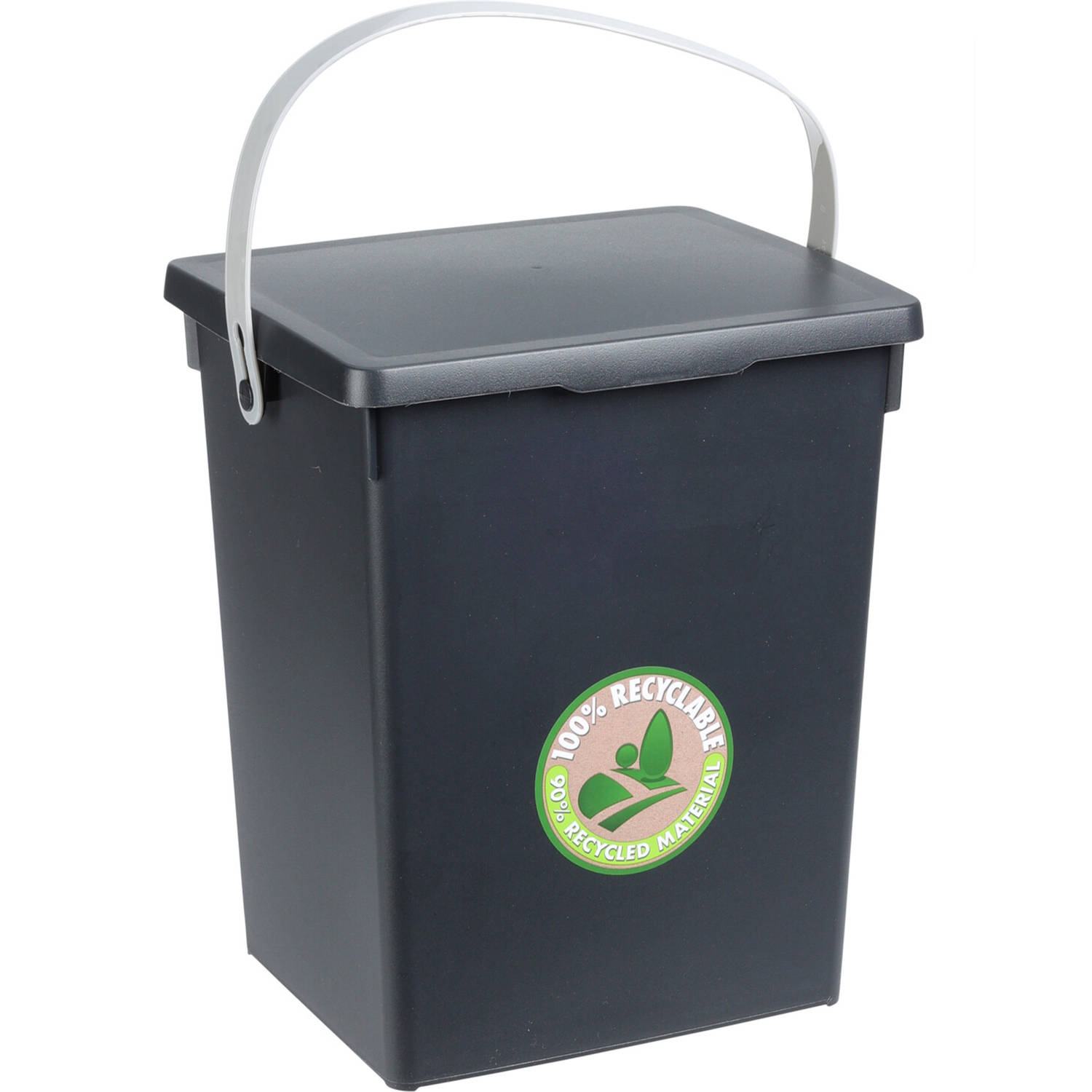 Excellent Houseware Gft afvalbakje voor aanrecht - 5,5L - antraciet grijs - afsluitbaar - compostbakje