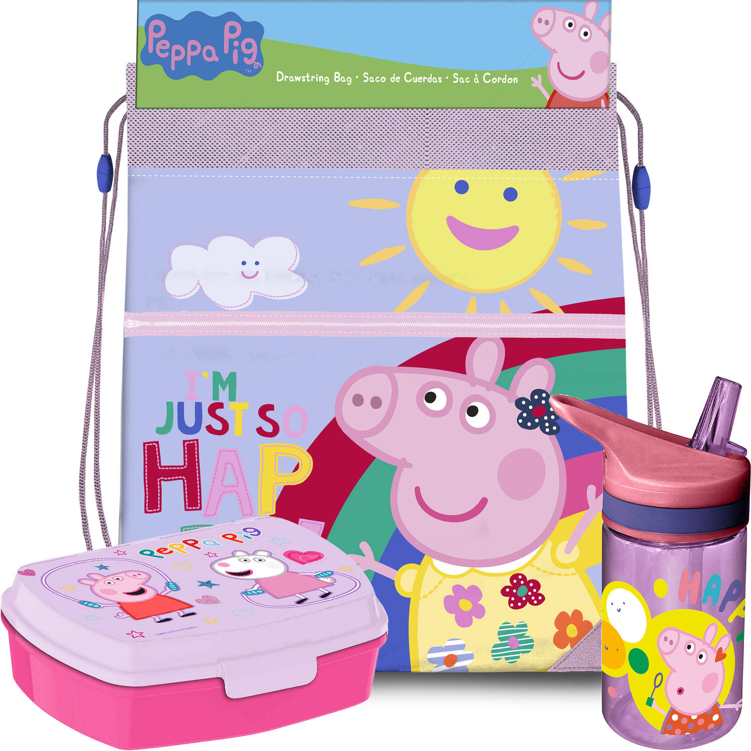 Peppa Pig lunchbox set voor kinderen 3-delig lila incl. gymtas-schooltas Lunchboxen