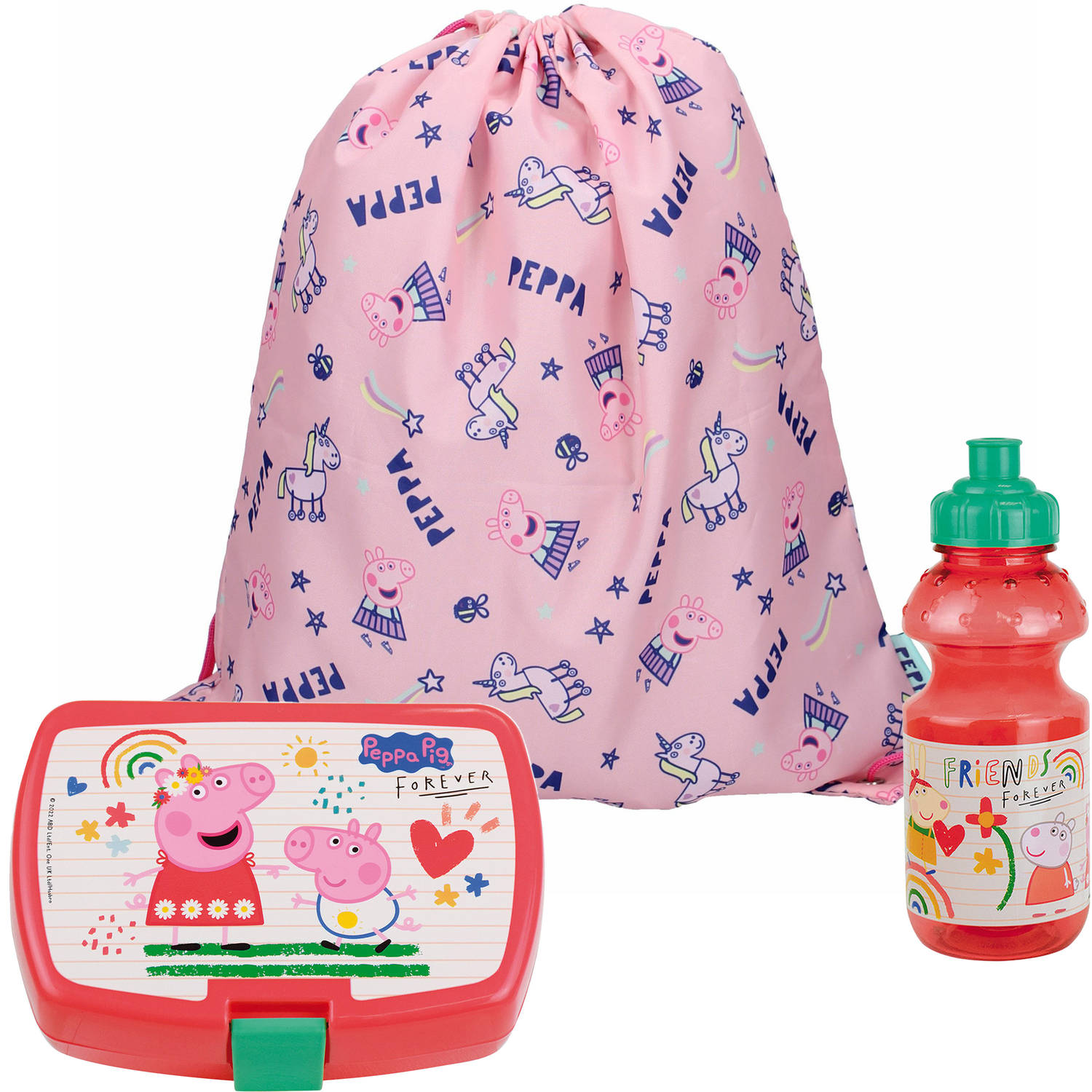 Peppa Pig lunchbox set voor kinderen 3-delig roze kunststof incl. gymtas-schooltas Lunchboxen