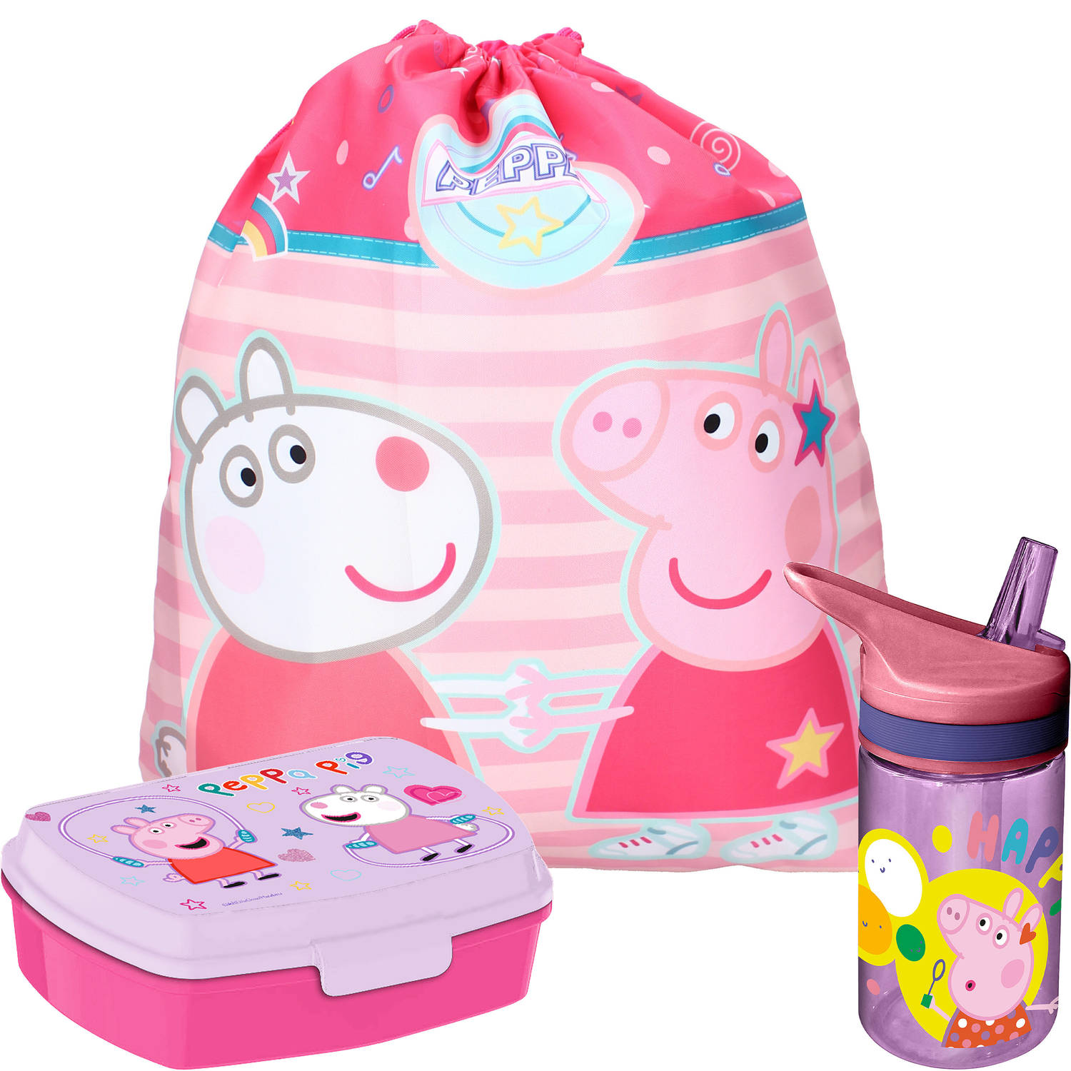 Peppa Pig lunchbox set voor kinderen 3-delig roze incl. gymtas-schooltas Lunchboxen