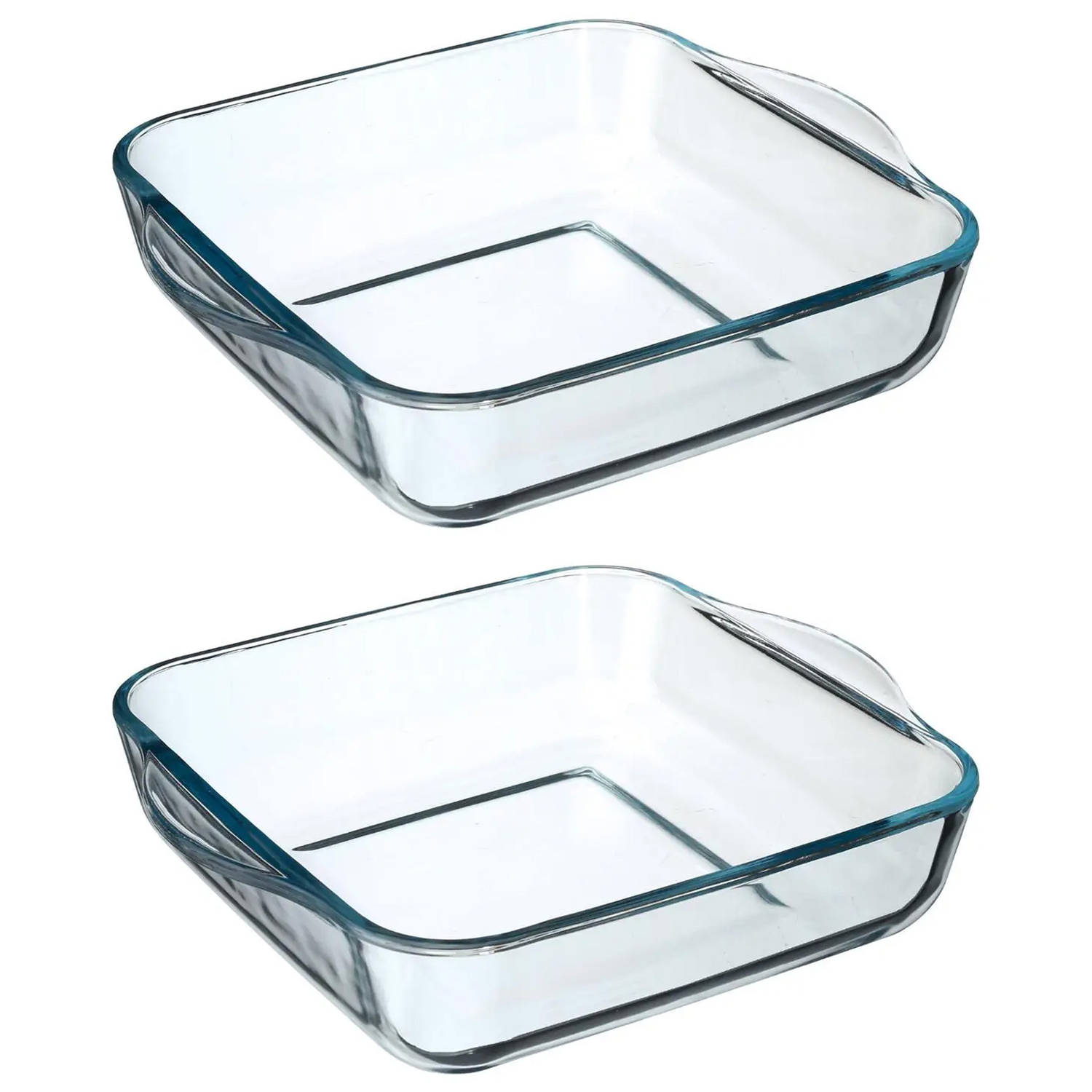 2x stuks ovenschaal vierkant Transparant Geglazuurd glas 22 x 22 x 6 cm Ovenschalen