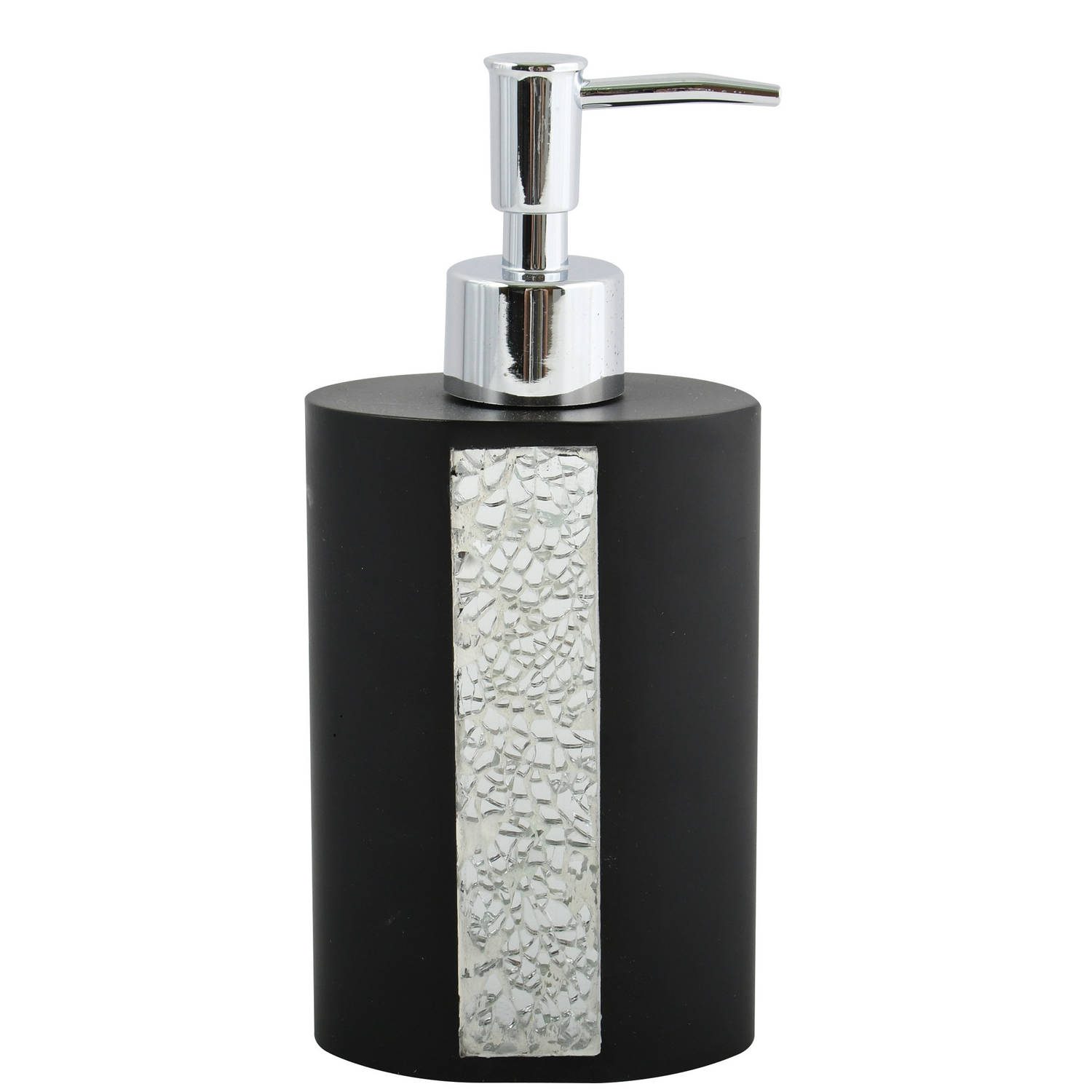MSV Zeeppompje/dispenser - Luanda - kunststeen - zwart/zilver glitters - 8 x 18 cm - 250 ml