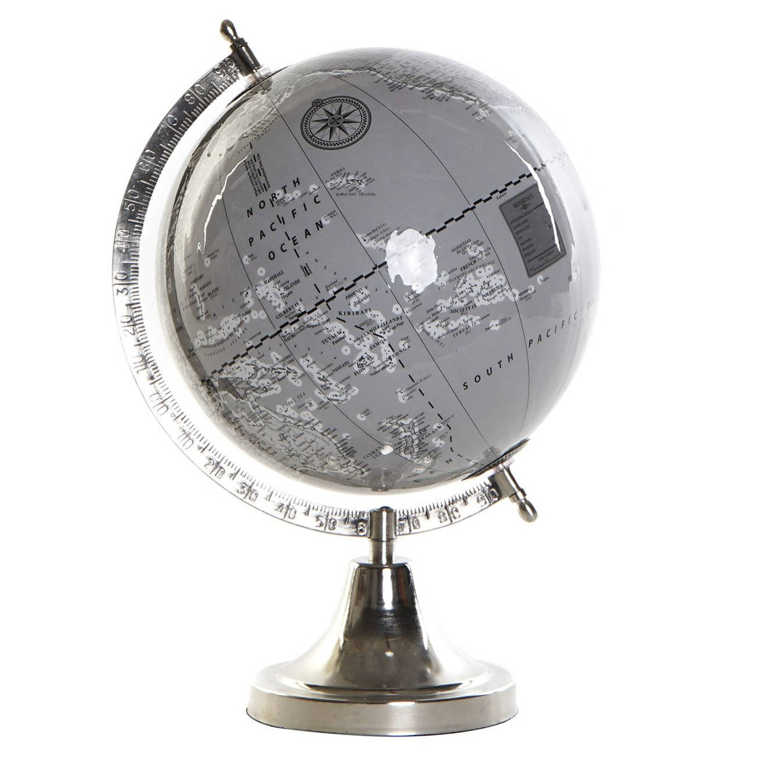 Items Wereldbol Globe Grijs Aluminium Voet 23 X 32 Cm
