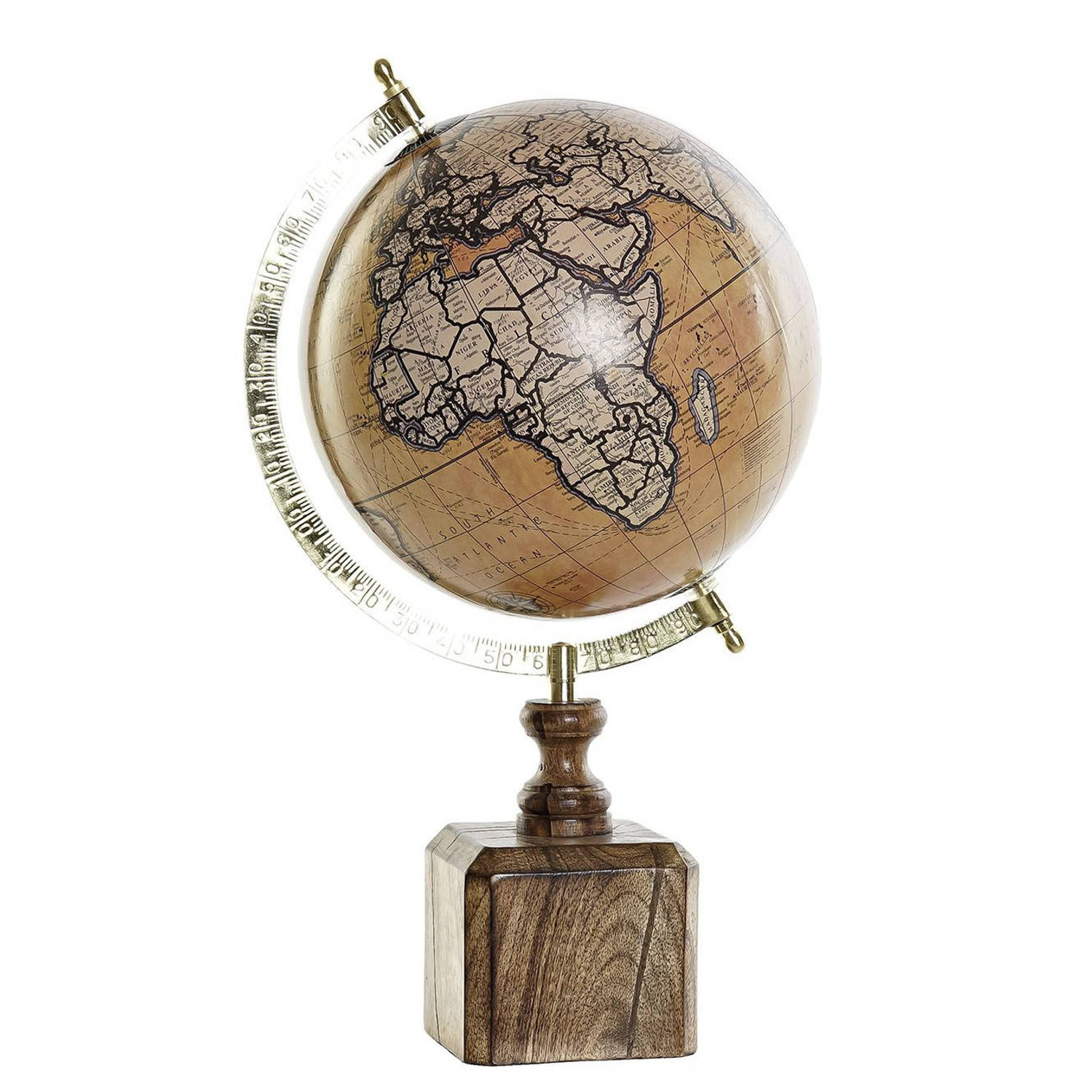 Items Wereldbol Globe Bruin- Goud Houten Voet 22 X 40 Cm
