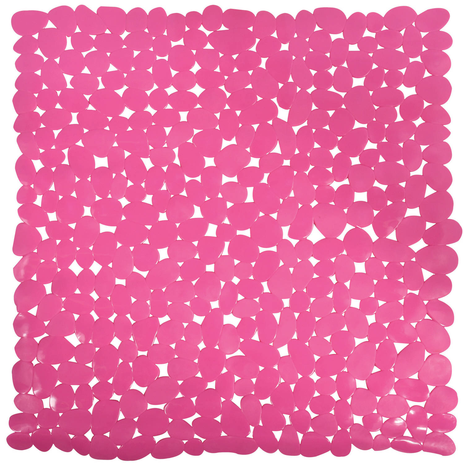 MSV Douche/bad anti-slip mat - badkamer - pvc - fuchsia roze - 53 x 53 cm - zuignappen - steentjes motief