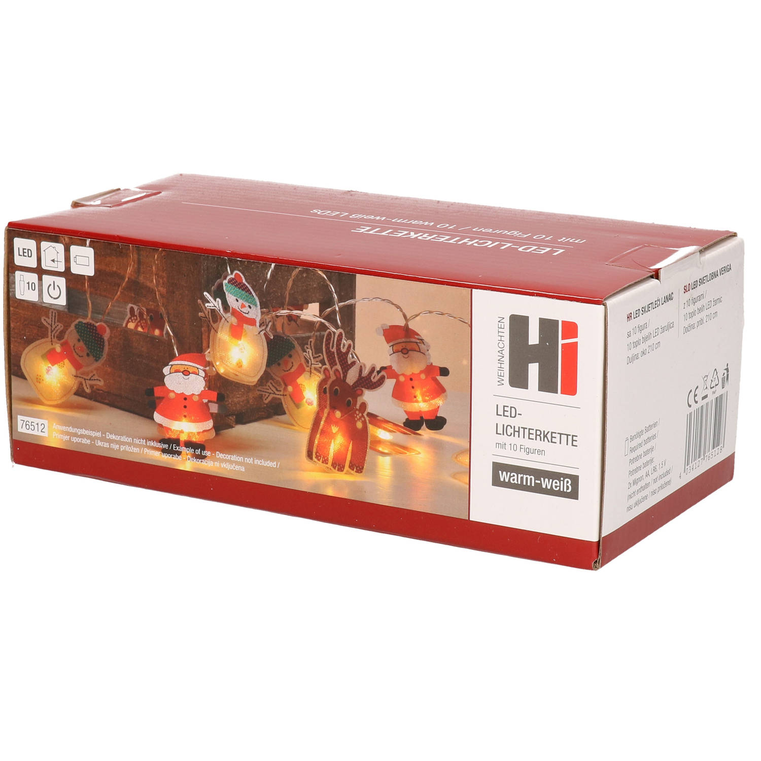 Kerstverlichting lichtsnoeren kerstfiguren op batterij met 10 lampjes - Kerstlampjes/kerstlichtjes lichtsnoeren
