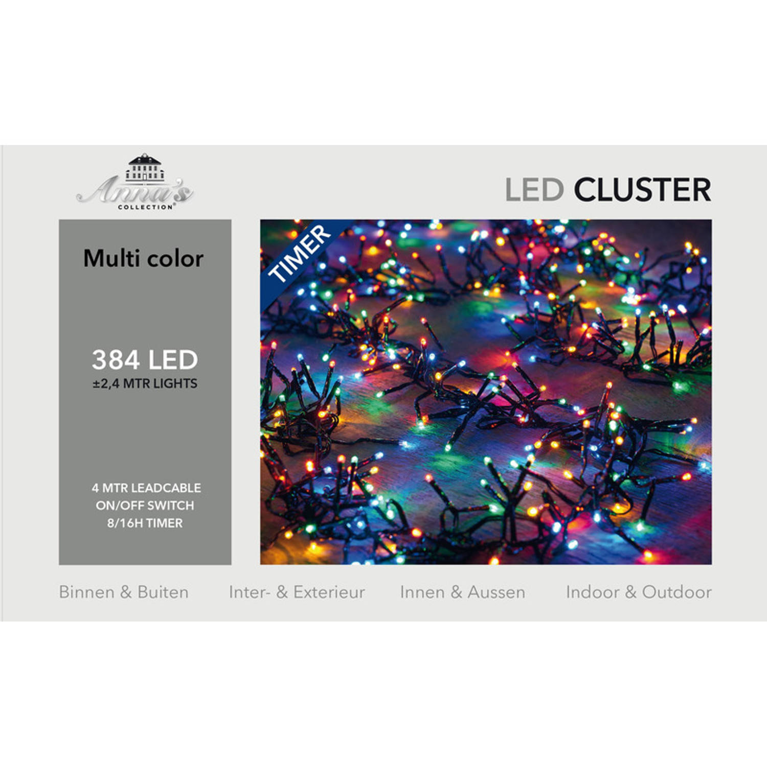 Cluster lights 384l-2,4m led multi 4m aanloopsnoer zwart bi-bui trafo Anna's collection