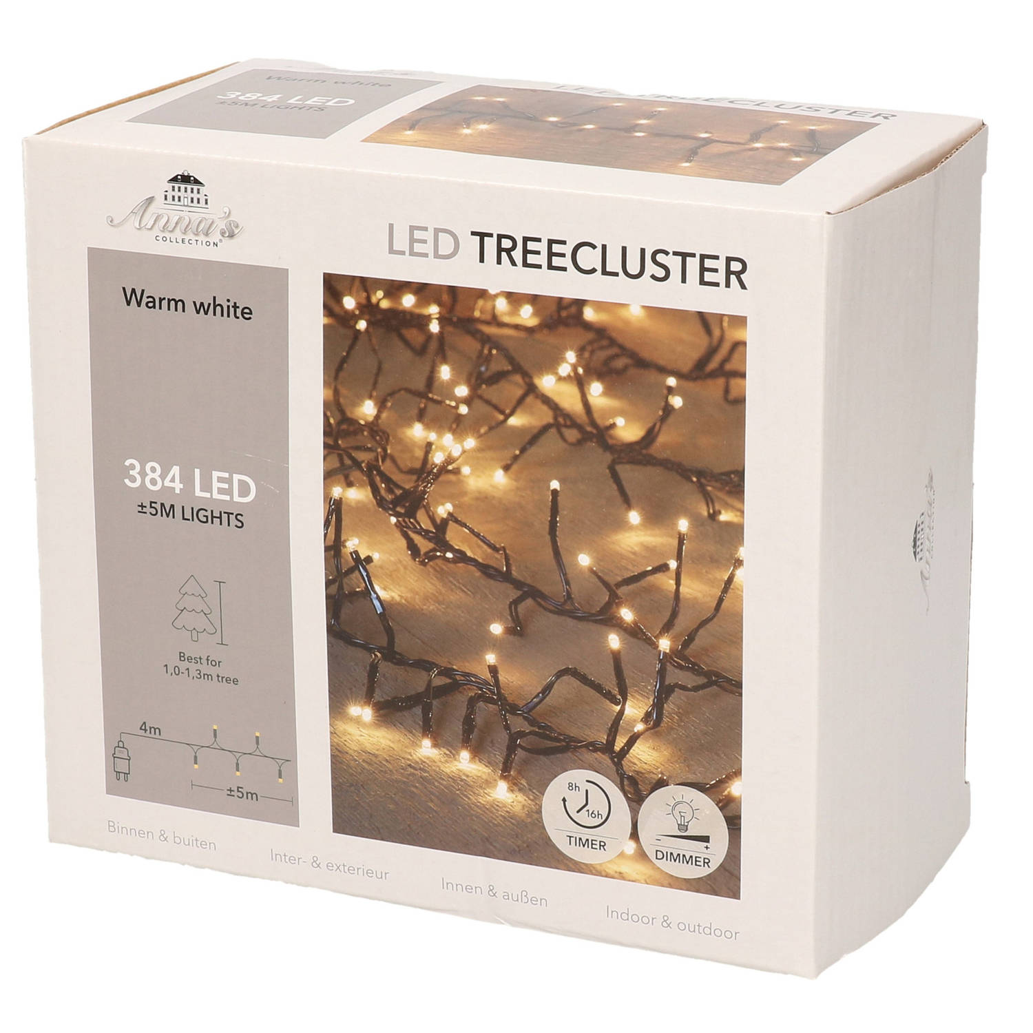 1x Clusterverlichting met timer en dimmer 384 leds warm wit 5 m Kerstverlichting kerstboom