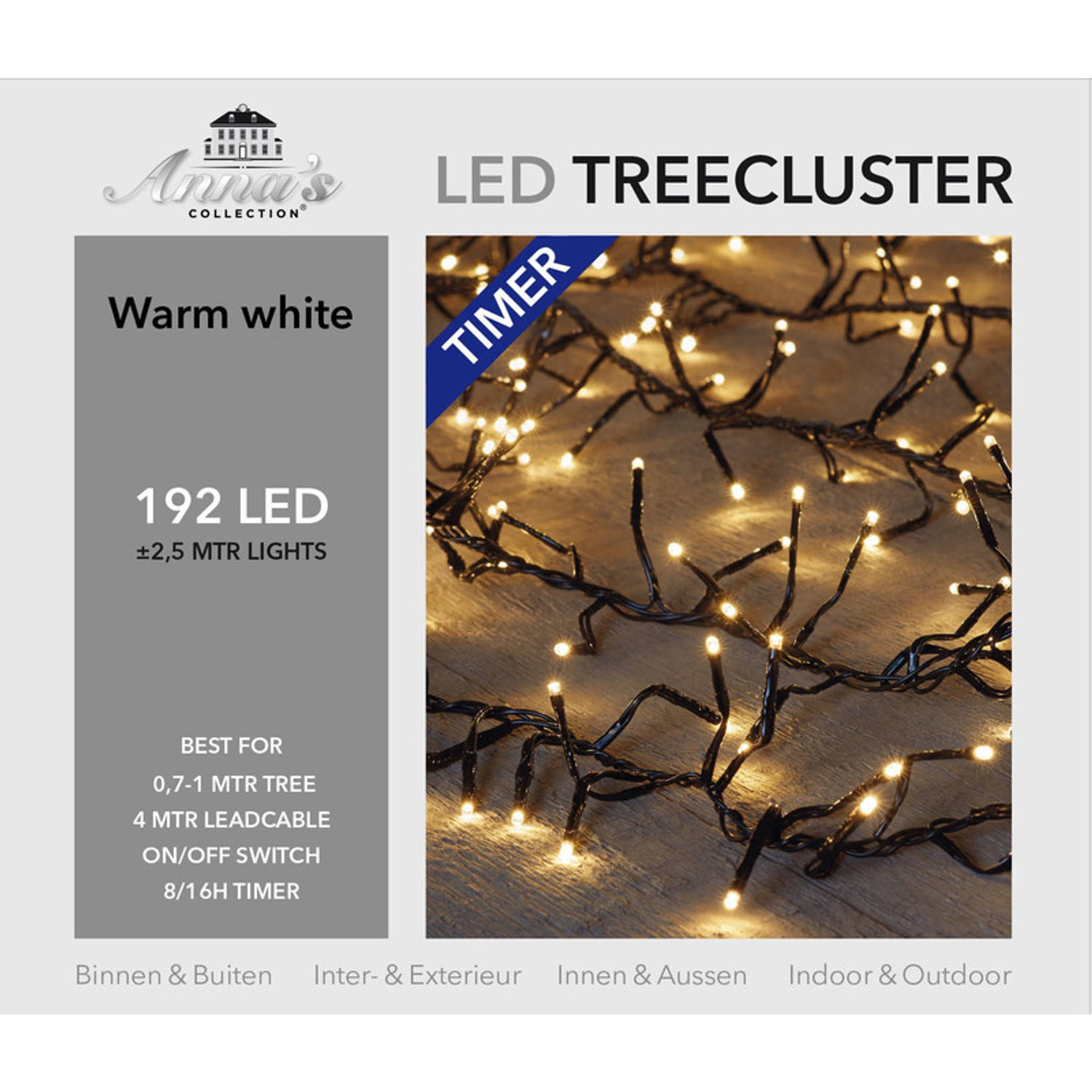 1x Clusterverlichting met timer en dimmer 192 leds warm wit 1 m Kerstverlichting kerstboom