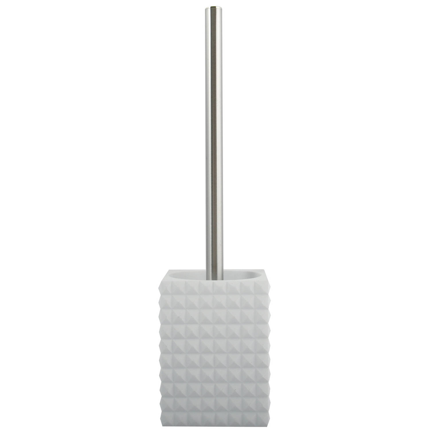 MSV Toiletborstel houder Kubik - kunststeen - wit/zilver - 37 x 10 cm - Luxe uitstraling