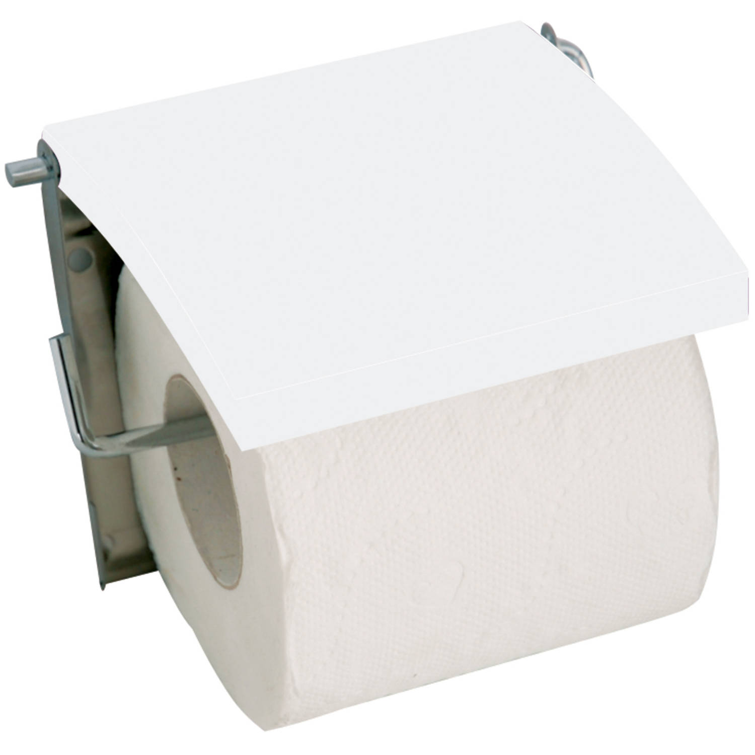 MSV Toiletrolhouder voor wand/muur - Metaal en MDF hout klepje - ivoor wit