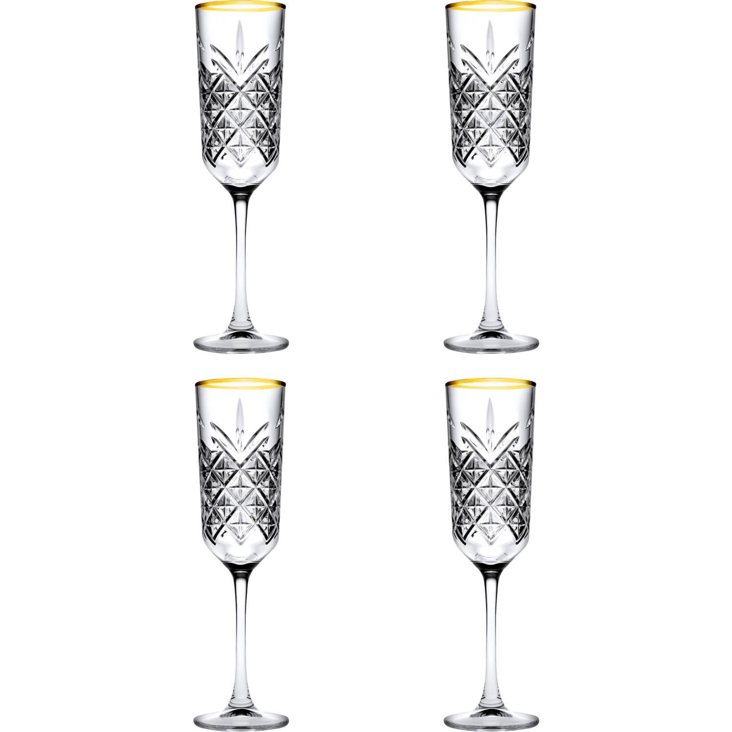 Pasabahce Timeless Golden Touch – Champagneglazen – Flute – Set van 4 – 175 ml