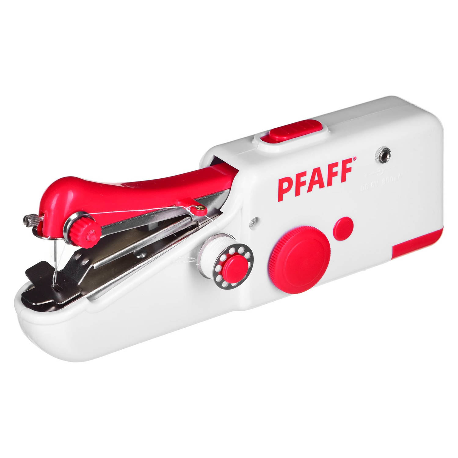 Pfaff Stitch Sew Quick Mini handnaaimachine - wit/rood - werkt op batterijen