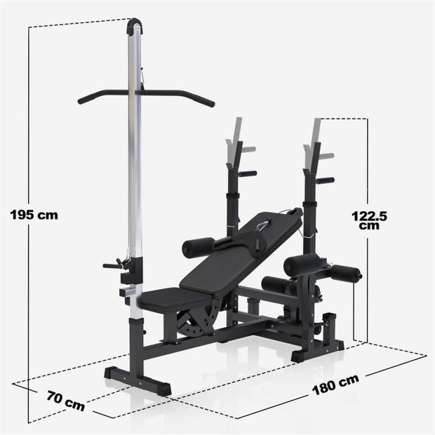 Gorilla Sports Fitnessbank met Lat Pulley - Krachtstation - Zwart