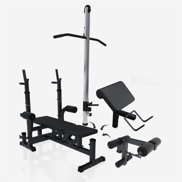 Gorilla Sports Fitnessbank met Lat Pulley - Krachtstation - Zwart