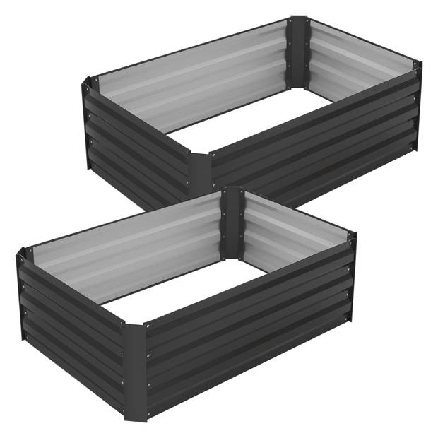 ML-Design Set van 2 verhoogde tuinbedden van metaal voor in de tuin, 90x60x30 cm, 150 liter, antraciet, weerbestendig,