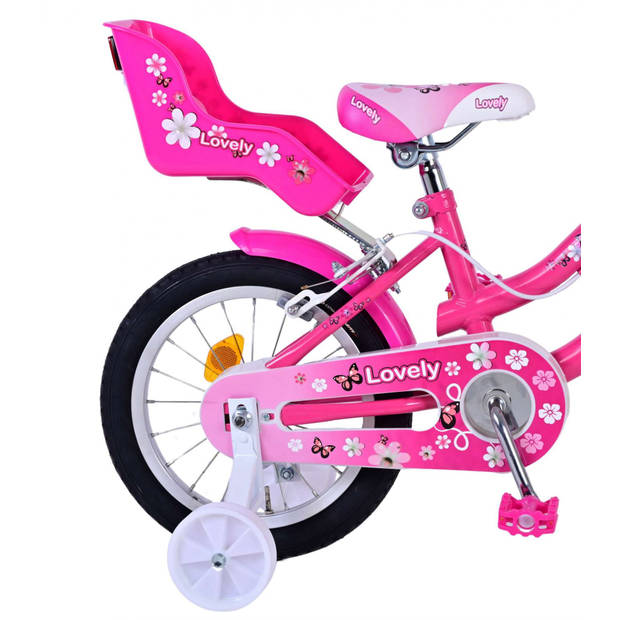 Volare Lovely Kinderfiets - Meisjes - 14 inch - Roze Wit - Twee Handremmen