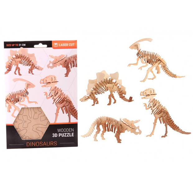 Dinosaurus Tyrannosaurus Rex 3D puzzel hout bouwpakket 21 cm - 3D puzzels