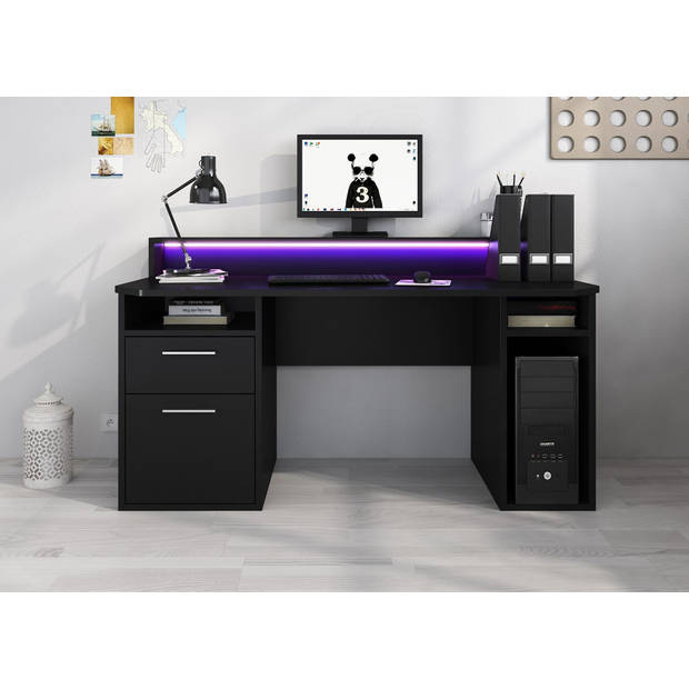 Meubella Bureau Tamara 3 - Zwart - 160 cm - Met LED