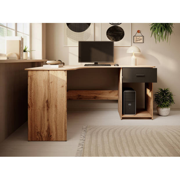 Meubella Bureau Ciudad - Eiken - Zwart - 155 cm