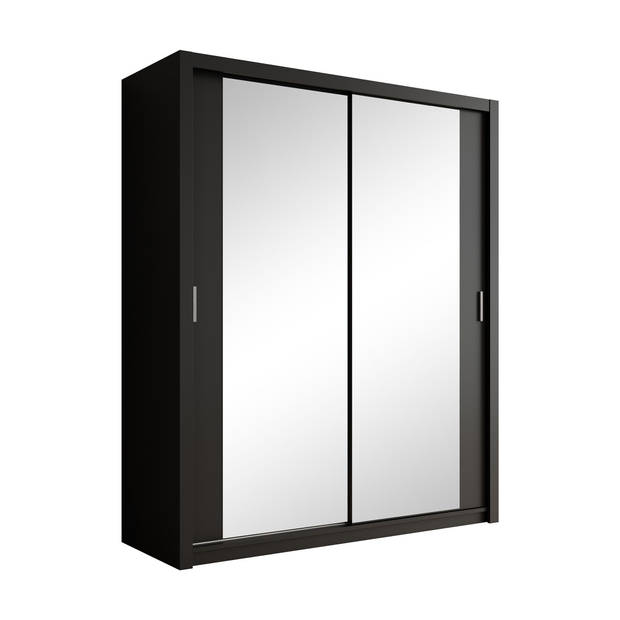 Meubella Kledingkast Blake - Mat zwart - 180 cm - Met spiegel