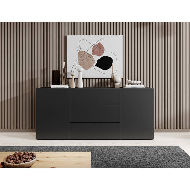 Meubella Dressoir Asilento - Mat zwart - 140 cm