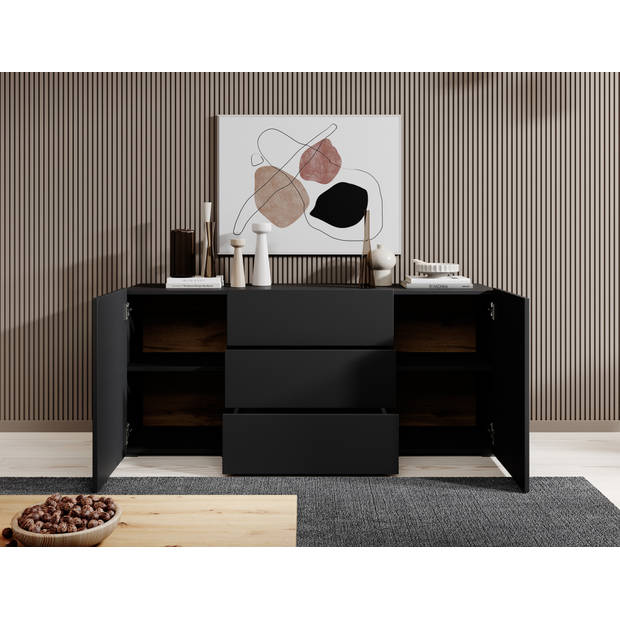 Meubella Dressoir Asilento - Mat zwart - 140 cm