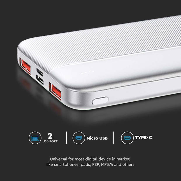 V-TAC VT-10000-W Oplaadbare Power Bank - 10000mAh - Wit