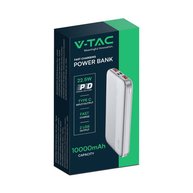 V-TAC VT-10000-W Oplaadbare Power Bank - 10000mAh - Wit