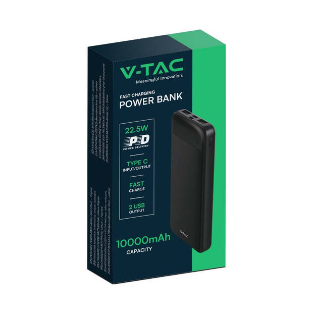 V-TAC VT-10005-B Oplaadbare Power Bank - 10000mAh - Zwart