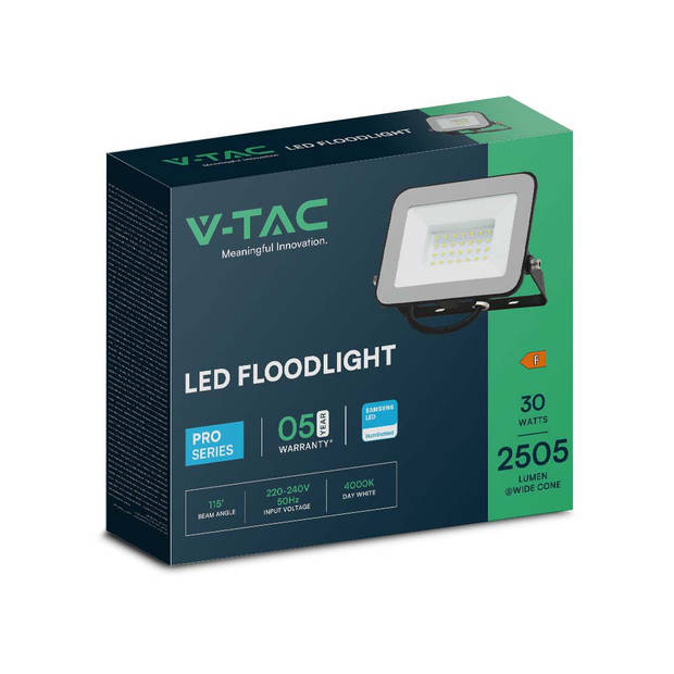 V-TAC VT-44030 Zwarte LED Schijnwerpers - Samsung - IP65 - 30W - 2505 Lumen - 4000K - 5 Jaar