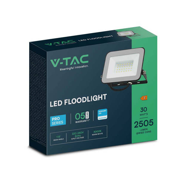 V-TAC VT-44030-B Zwarte LED Schijnwerpers - Samsung - IP65 - 30W - 2505 Lumen - 6500K - 5 Jaar