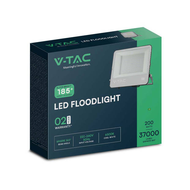 V-TAC VT-44205 Zwarte LED Schijnwerpers - 185lm/w - IP65 - 200W - 37000 Lumen - 6500K