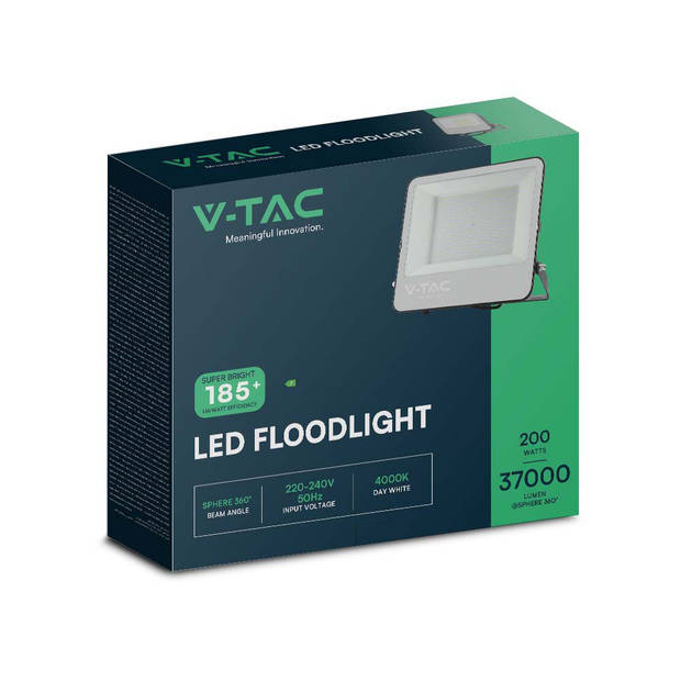 V-TAC VT-44205 Zwarte LED Schijnwerpers - 185lm/w - IP65 - 200W - 37000 Lumen - 4000K