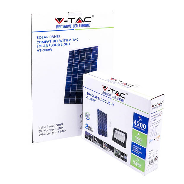 V-TAC 0 Schijnwerpers op zonne-energie - 50W - Zwart - IP65 - 4200 Lumen - 6000K