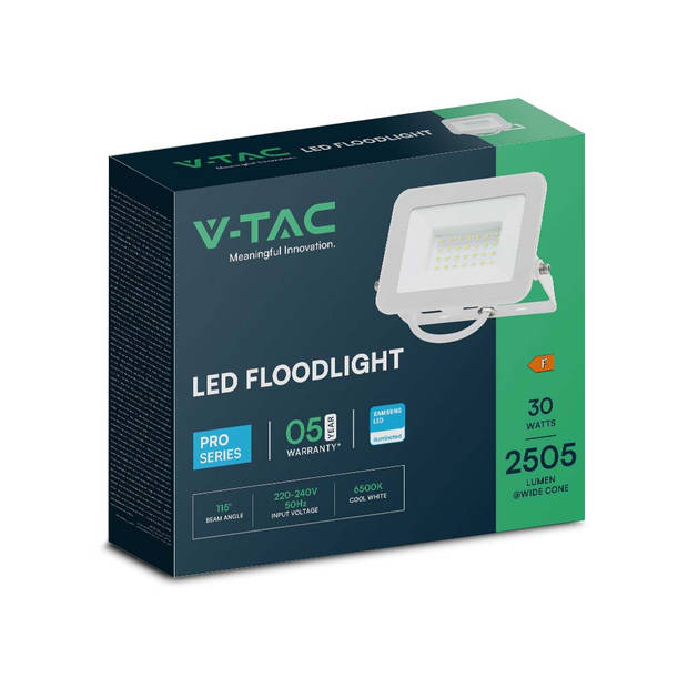 V-TAC VT-44030-W Witte LED Schijnwerpers - Samsung - IP65 - 30W - 2505 Lumen - 6500K - 5 Jaar