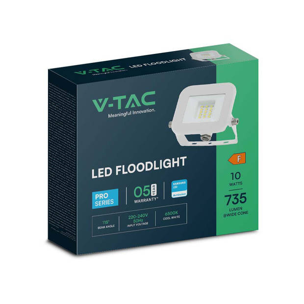V-TAC VT-44010-W Witte LED Schijnwerpers - Samsung - IP65 - 10W - 735 Lumen - 3000K - 5 Jaar