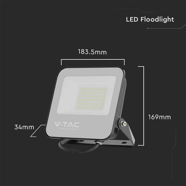 V-TAC VT-4456 Zwarte LED Schijnwerpers - 185lm/w - IP65 - 50W - 9250 Lumen - 6500K