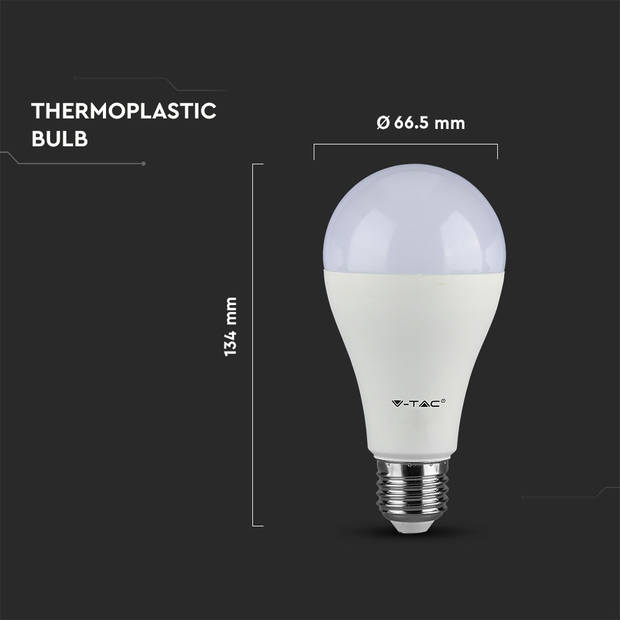 V-TAC VT-2015 LED E27 Lampvoet - 15W - Warmwit 3000K - SMD - Wit - A65 - Thermoplastisch - 66,5x134mm - IP20 - 20.000