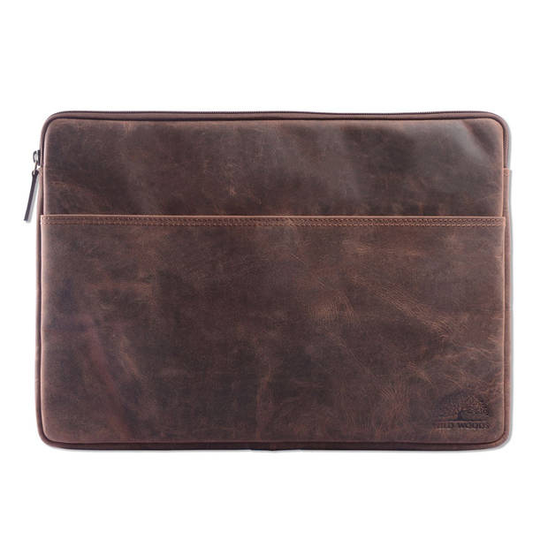 WILD WOODS Leren 15,6 inch Laptop Sleeve – Donkerbruin