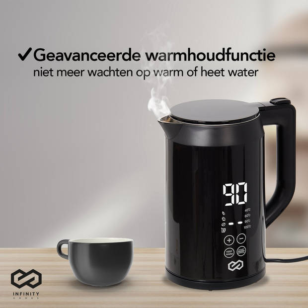 Infinity Goods Waterkoker Met Temperatuurregeling - Warmhoudfunctie - Temperatuurregeling - 1,5L - Zwart