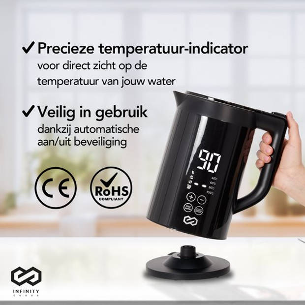 Infinity Goods Waterkoker Met Temperatuurregeling - Warmhoudfunctie - Temperatuurregeling - 1,5L - Zwart