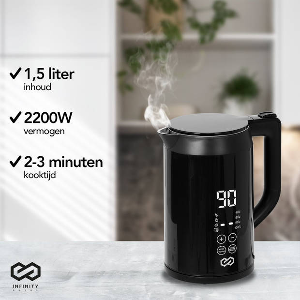 Infinity Goods Waterkoker Met Temperatuurregeling - Warmhoudfunctie - Temperatuurregeling - 1,5L - Zwart