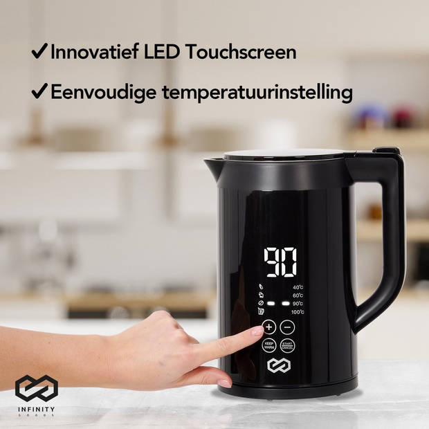 Infinity Goods Waterkoker Met Temperatuurregeling - Warmhoudfunctie - Temperatuurregeling - 1,5L - Zwart