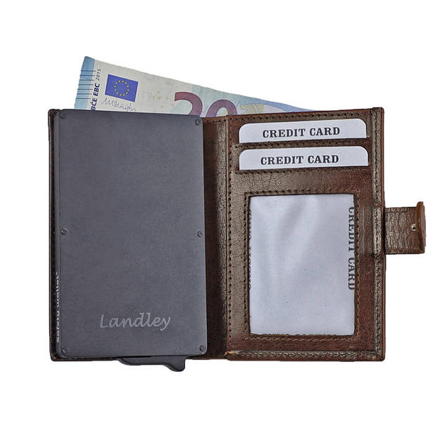 Landley Creditcardhouder met Muntgeldvak RFID - Leer - Bruin