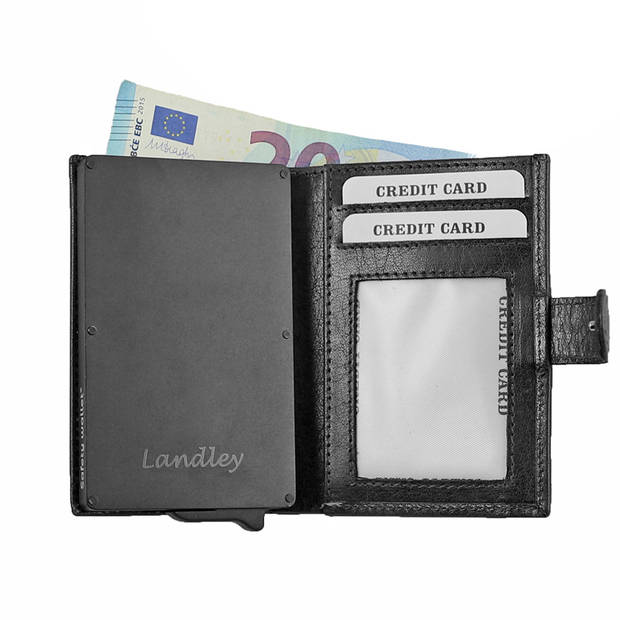 Landley Creditcardhouder met Muntgeldvak RFID - Leer - Zwart